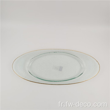 Assiettes de chargeur en verre en or, assiette de verre de mariage